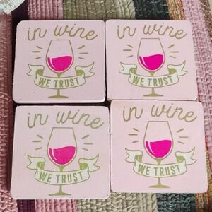 Pink 'In Wine We Trust' Coasters